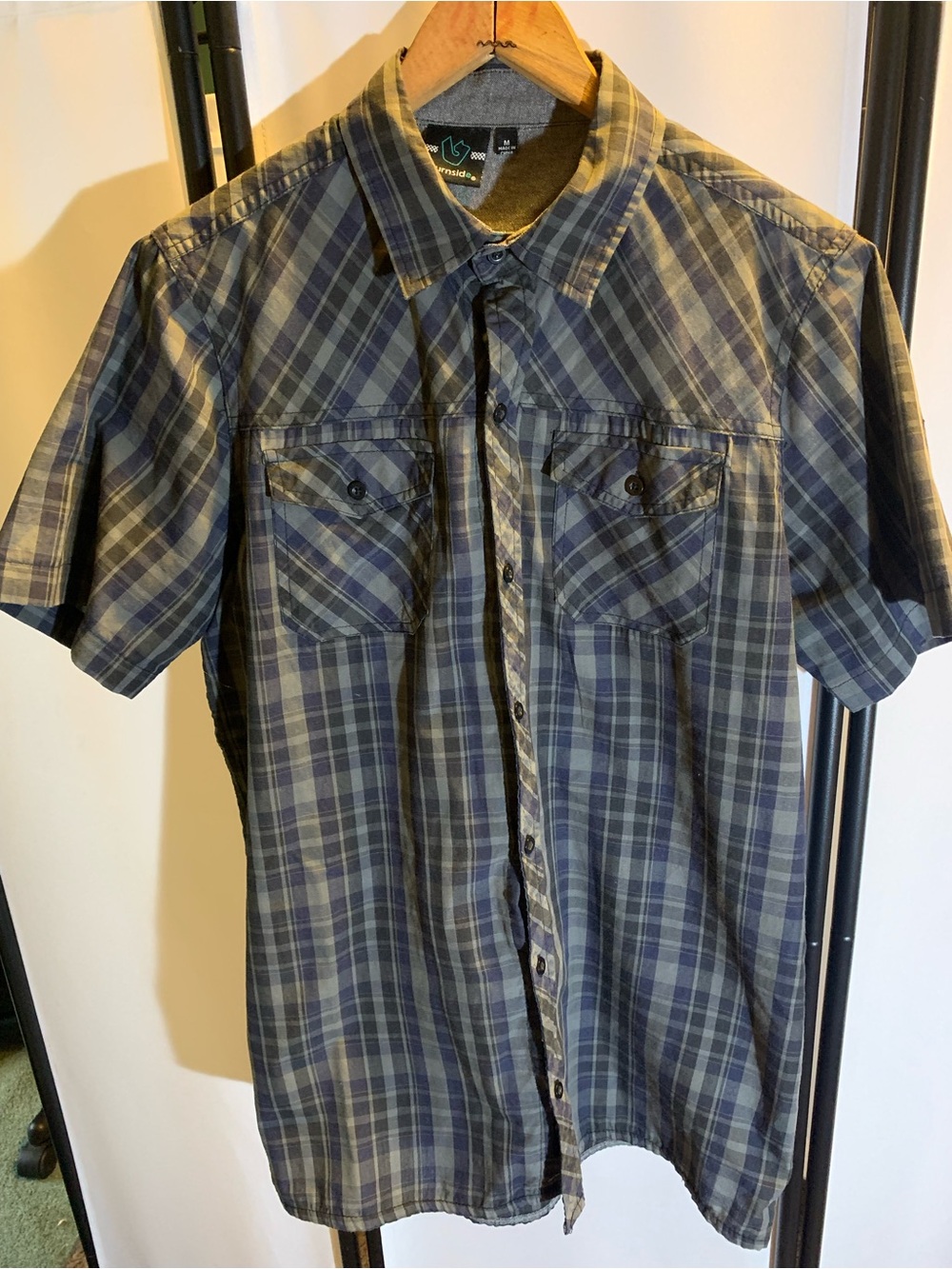 burnside Short-Sleeve Plaid Button-Down Shirt in Blue and Gray